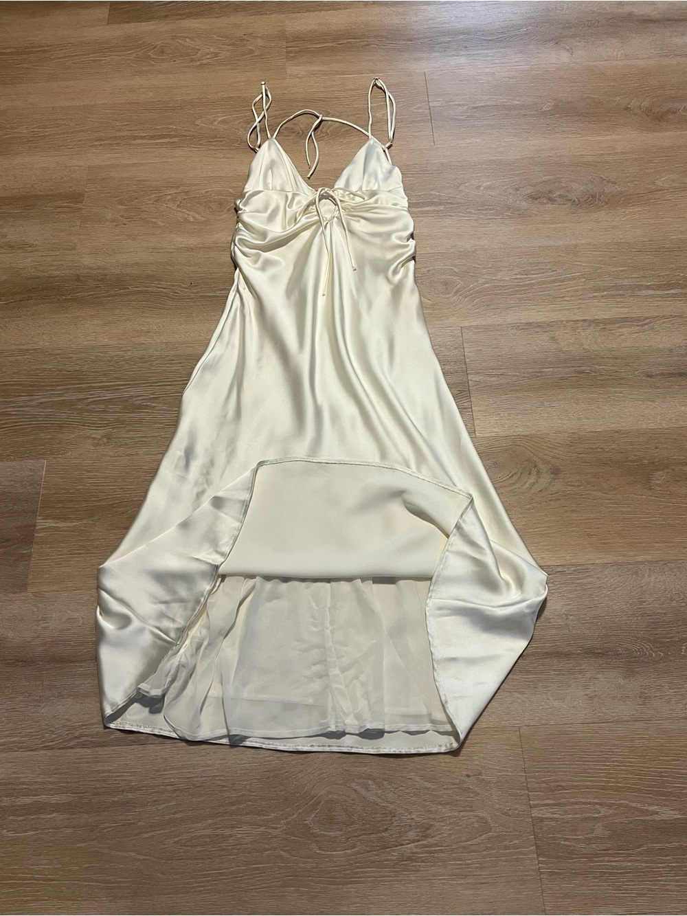 NWT “FLAWED” Zara Ivory Satin Maxi Slip Dress with Front Keyhole Size Small - Picture 10 of 16